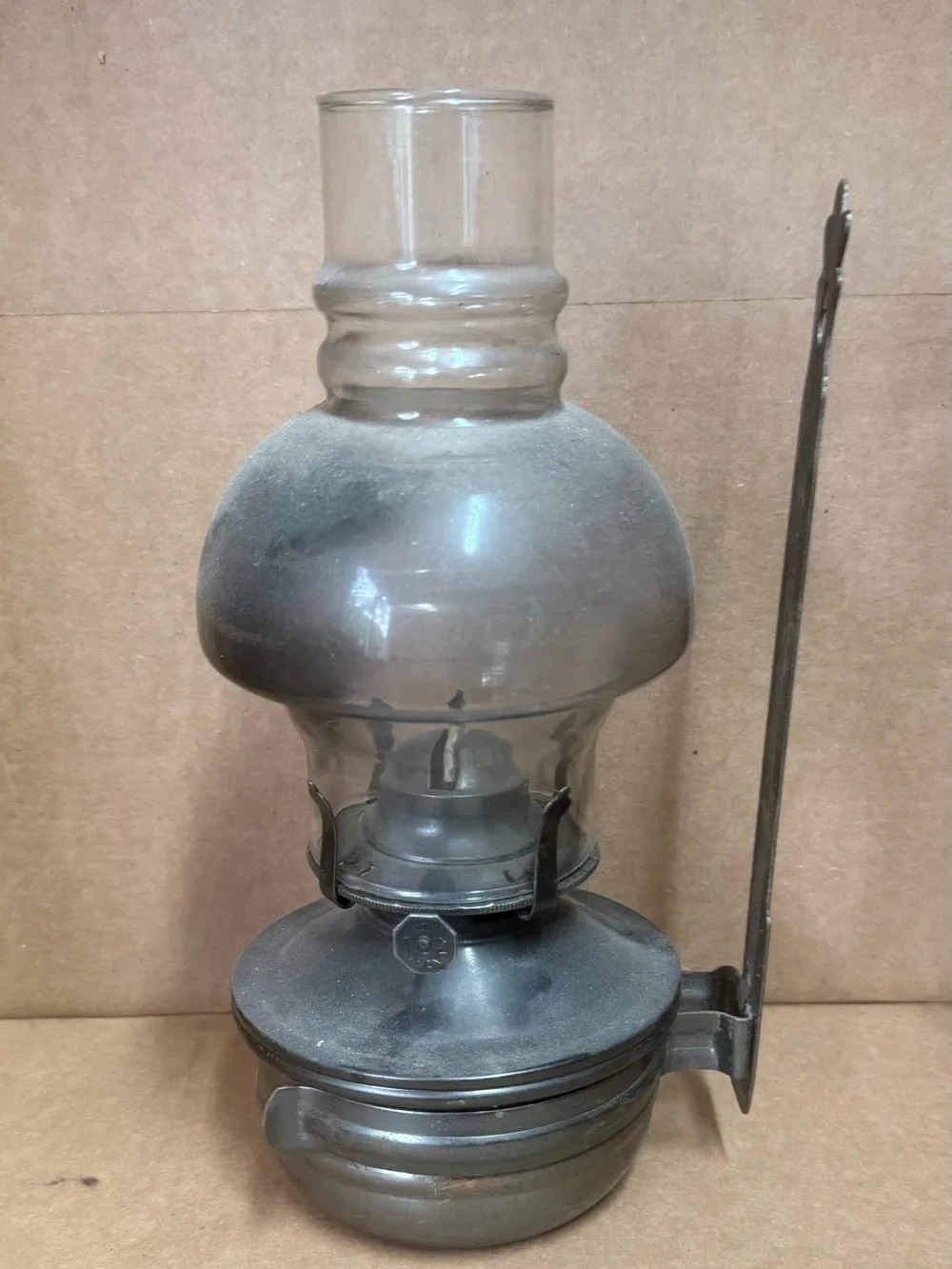 Antique-Style Silver Metal Oil Lamp with Clear Glass Chimney